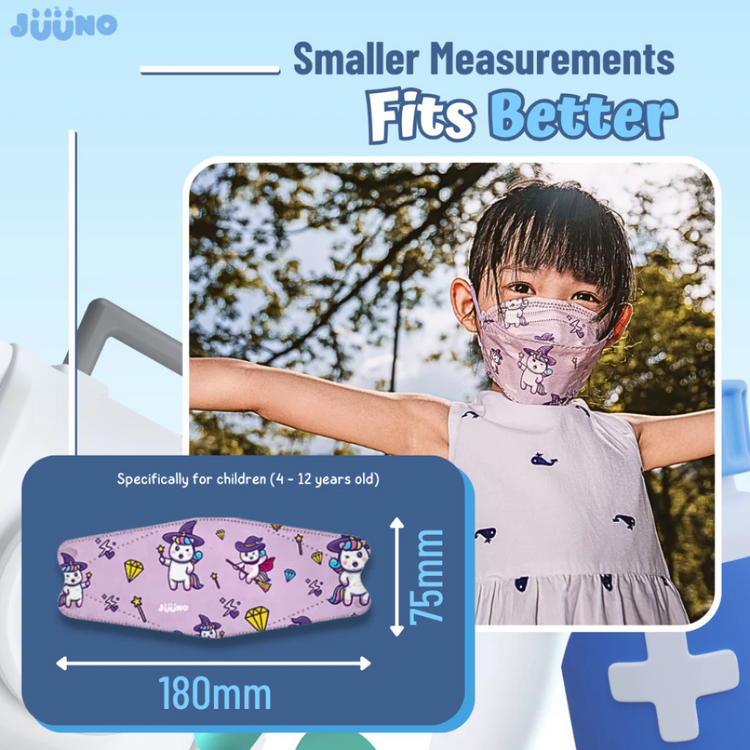 Juuno Flexi Pack Kids Mask KF94 Unicorn 3'S - Pink | Protective 4Layer Protective 3D Mask