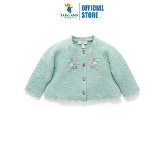 Purebaby Organic Hand Embroidered Cardigan - Sage Melange
