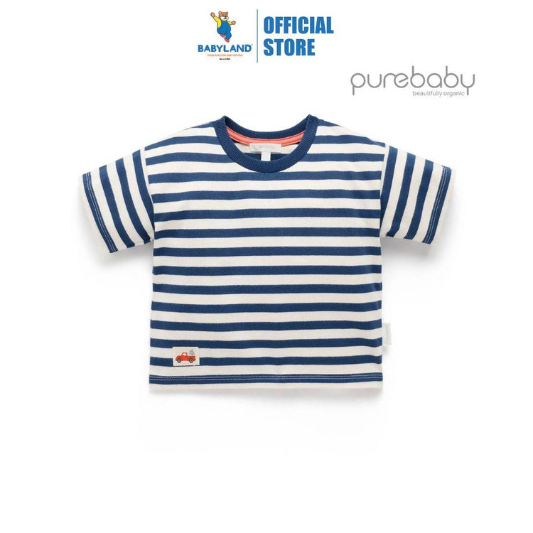 Purebaby Organic Marine Stripe Print Heavy Weight Oversized Tee