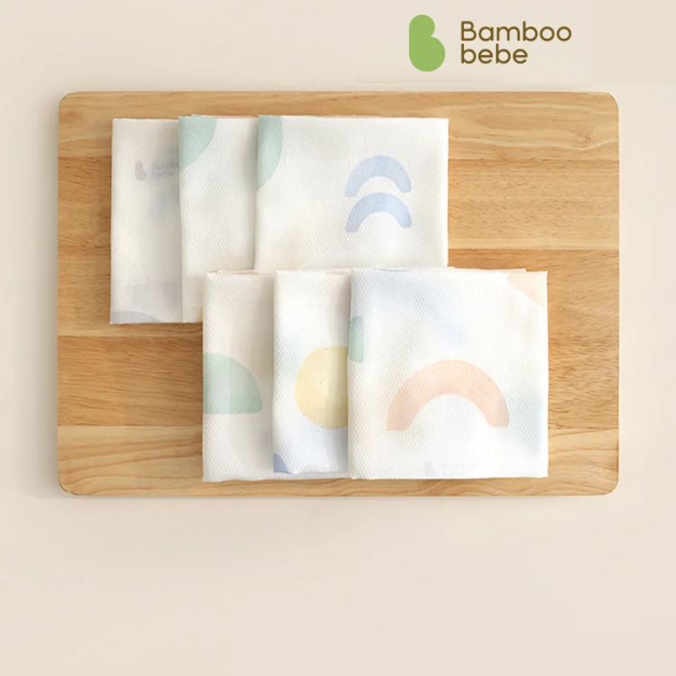 Bebe Bamboo Signature Baby Embossed Hankie (Village M size) - 6pcs