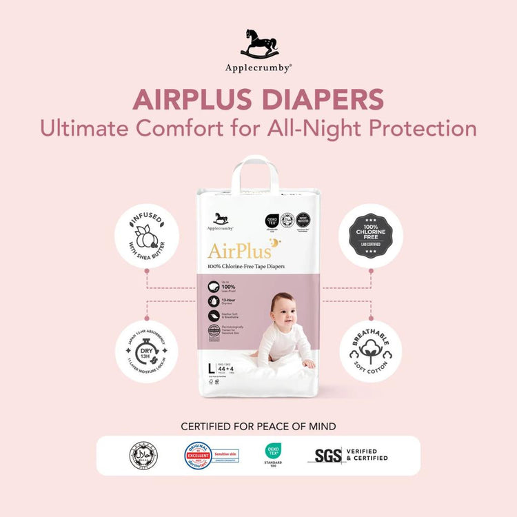 [NEW FORMULATION] Applecrumby AirPlus Overnight Pull Up Diapers - L46 / XL42 / XXL36