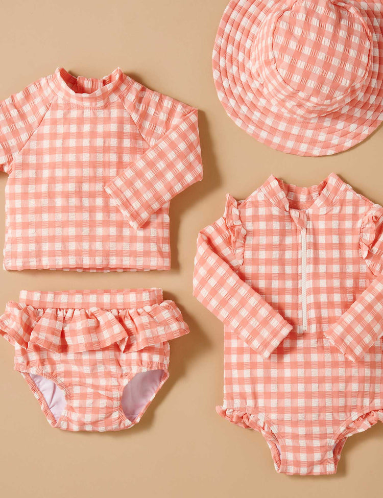 Purebaby Organic Long Sleeve Rashie Set (Swimwear) - Coral Gingham