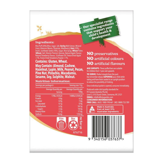 Rafferty's Garden Happy Tummies Apple & Strawberry Puffed Rice Bars 72g (1-5yrs)