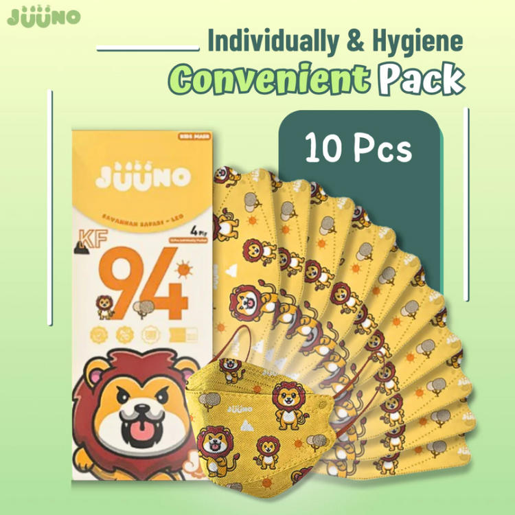 Juuno Kids Mask KF94 Safari Leo 10'S - Orange | Protective 4Layer Protective >98% 3D Mask