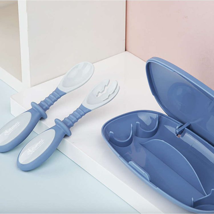 Autumnz Bendable Spoon + Fork Set - Blue/Pink (6m+)