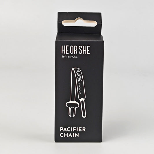 He or She Pacifier Chain Black