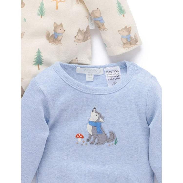 Purebaby Organic Bodysuit Wolf Cub Print 2 Pack