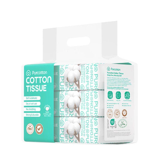Purcotton Cotton Tissue 20x20cm (60's x 3 Packs)