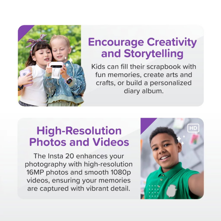 myFirst Camera Insta 20 16MP Instant Print Camera for Kids Dual-lens with Selfie Camera with Dual Screen
