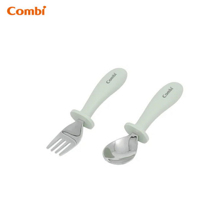 Combi Stainless Steel Spoon + Fork - Green