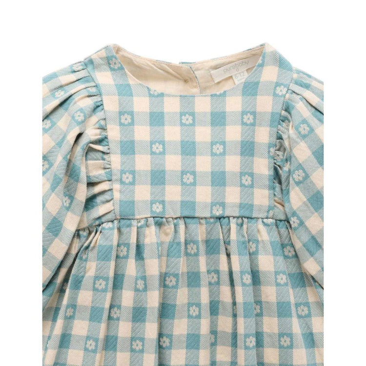 Purebaby Organic Floral Gingham Print Gathered Dress