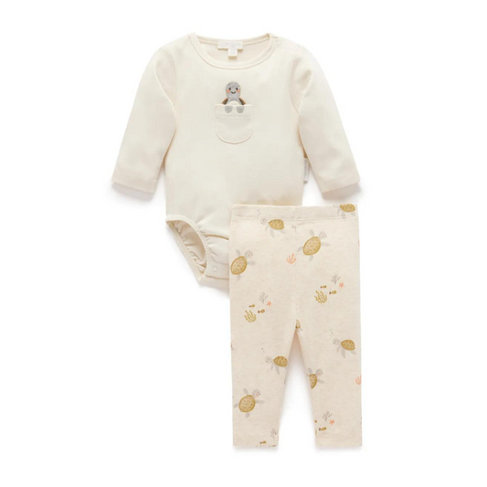 Purebaby Organic 2 Piece Long Set Little Turtles Print