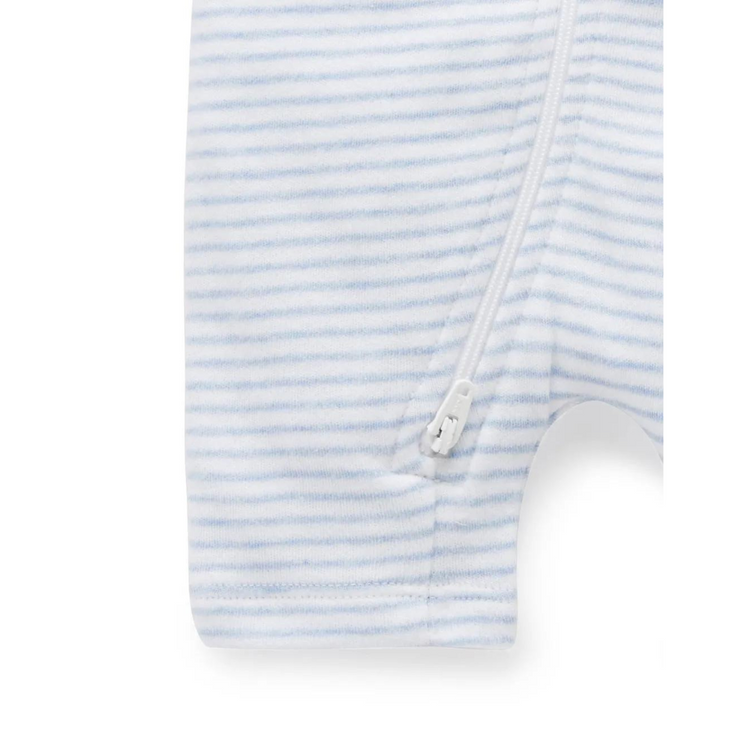 Purebaby Organic Short Leg Zip Growsuit Unisex - Pale Blue Melange Stripe