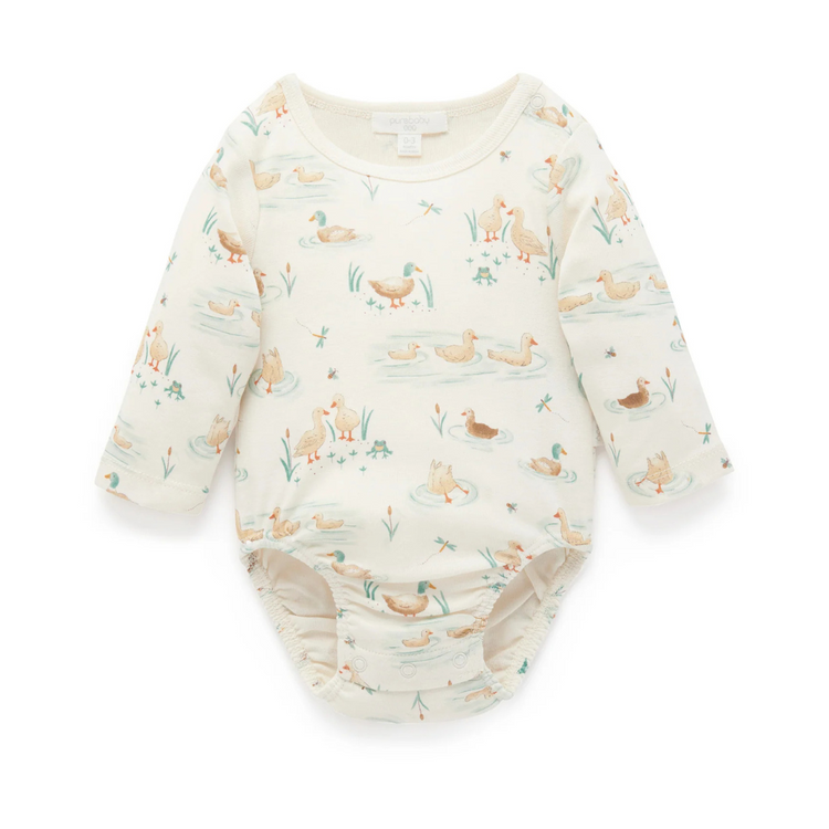 Purebaby Organic Baby Kids Down River Bodysuit - Ducky Print