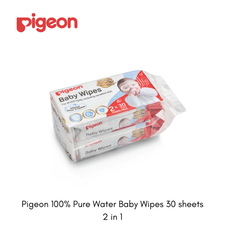 Pigeon 100% Pure Water Baby Wipes (2 x 30wipes)