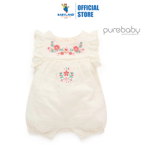 Purebaby Organic Cloud Print Embroidered Romper