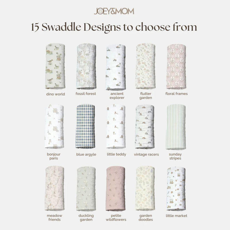Joey & Mom Luxuriously Soft Bamboo Cotton Baby Swaddle (Set of 3) | Eczema Friendly