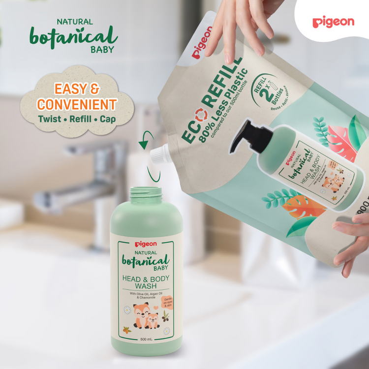 Pigeon Natural Botanical Baby Wash Bundle Set 500ml + 900ml Refill