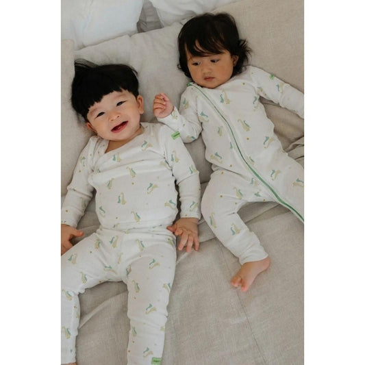 Hamako Tencel Baby Kids Long Kimono Set - Aqua Goose