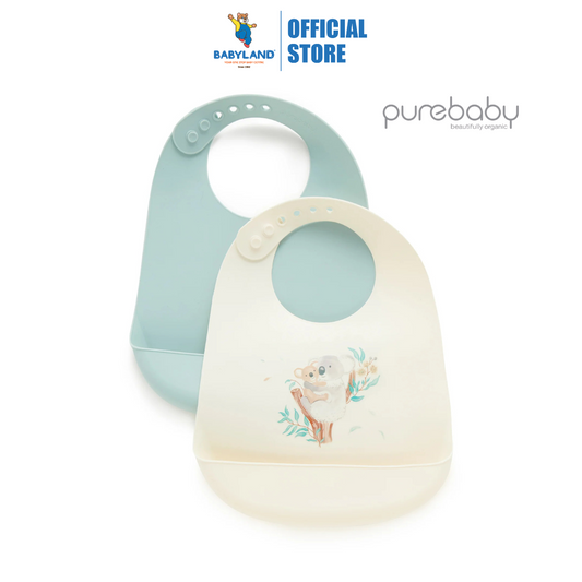 Purebaby Organic Koala Hug 2 Pack Silicone Feeding Bib