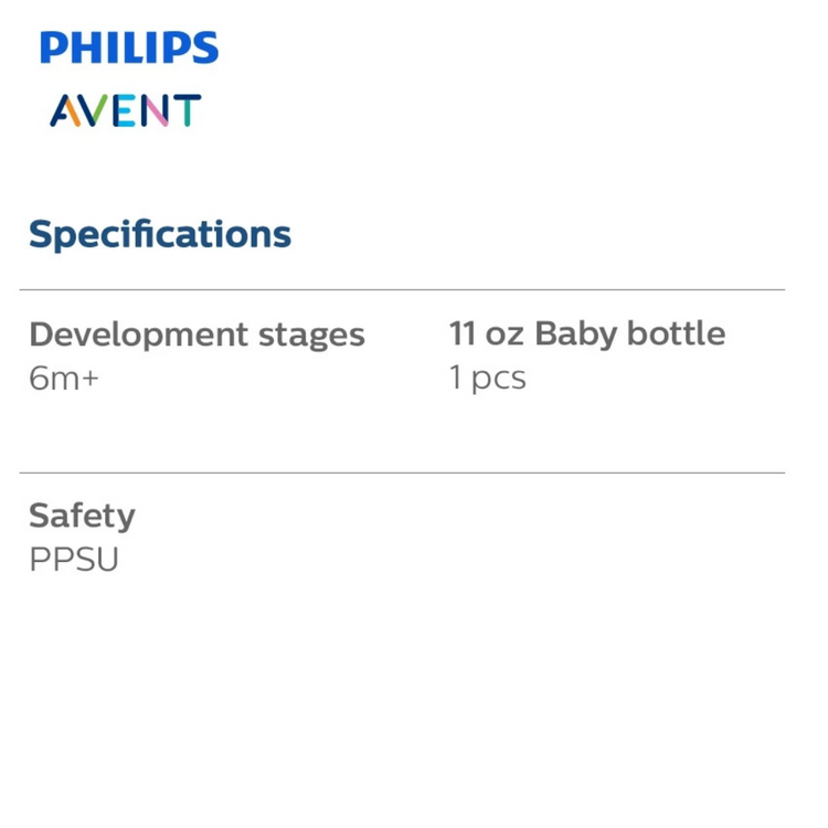 Philips Avent Natural PPSU Baby Bottle 3m+ (11oz/330ml) SCY946/01 (1Pc)