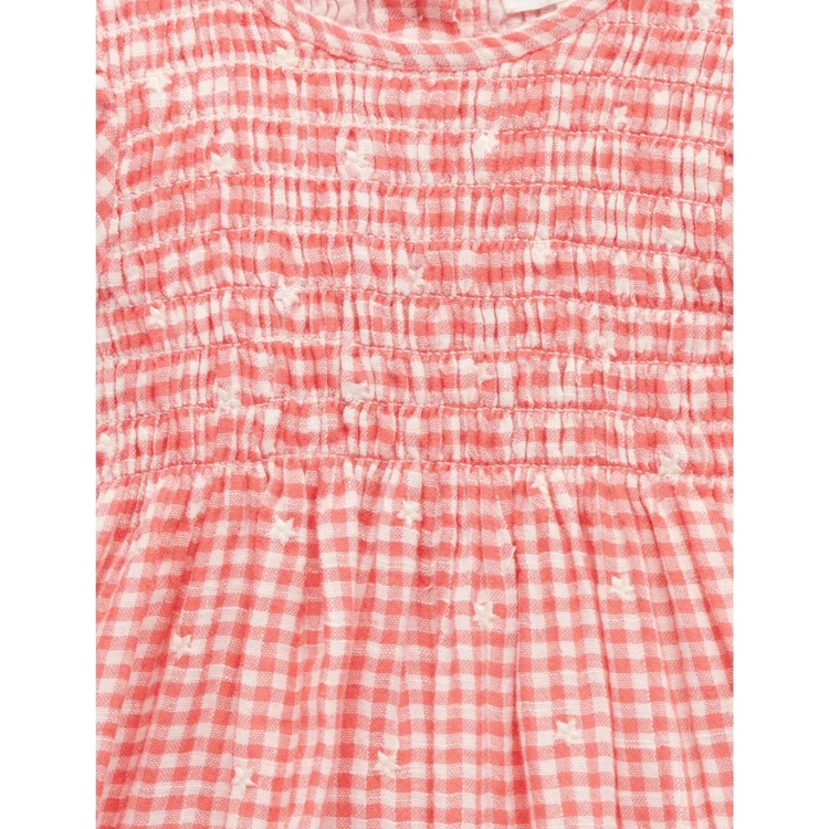 Purebaby Organic Gingham Star Broderie - Festive Shirred Dress