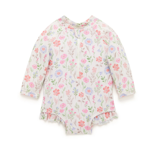 Purebaby Organic Baby Kids Long Sleeve Swimsuit Geranium Print