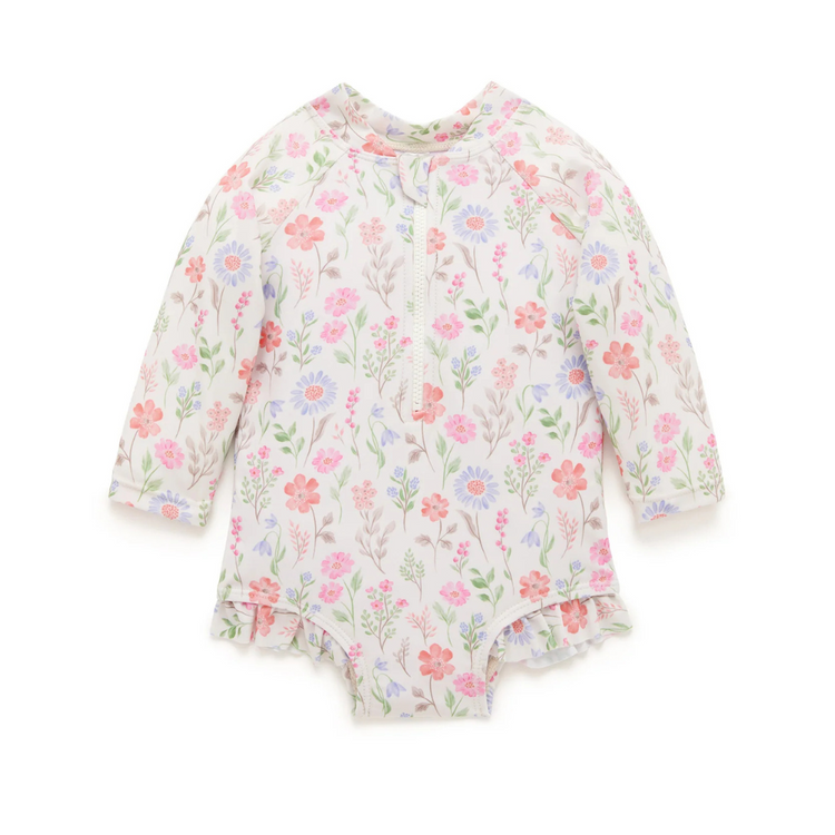 Purebaby Organic Baby Kids Long Sleeve Swimsuit Geranium Print