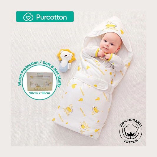 Purcotton Baby Swaddle 90cm x 90cm Yellow Baby Elephant