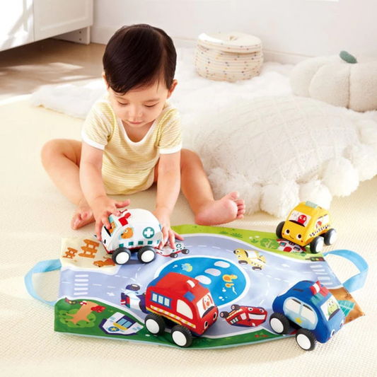 Hape 0076 Pull-Back Plush Car Set (6m+)