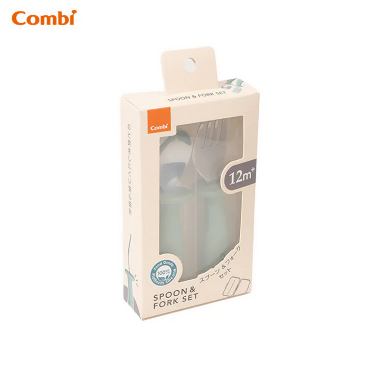 Combi Stainless Steel Spoon + Fork - Green