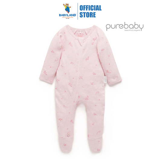 Purebaby Organic Sleepsuit - Pale Pink Blossom Print