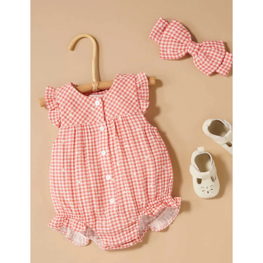 Purebaby Organic Gingham Star Broderie Festival Bodysuit