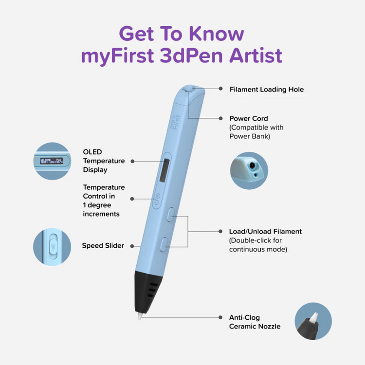 myFirst 3dPen Artist - Safe & Easy to Use STEM Learning 3D Pen for Kids