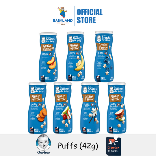 Gerber Puffs 42g - (8m+) SweetPotato/ Strawberry/ AppleVanilla/ AppleCinnamon/ PeachBanana/ Blueberry