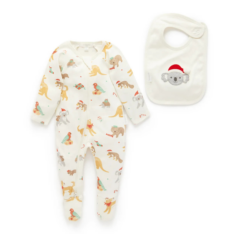 Purebaby Zip Growsuit And Bib Pack Australian Christmas