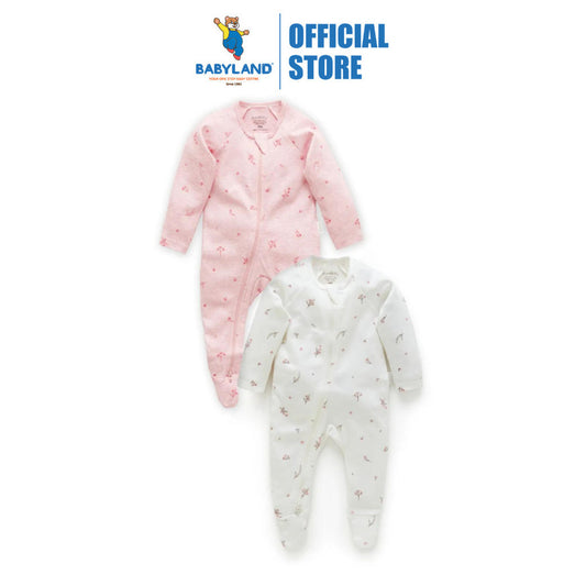 Purebaby 2 Pack Organic Sleepsuit - Pale Pink Blossom