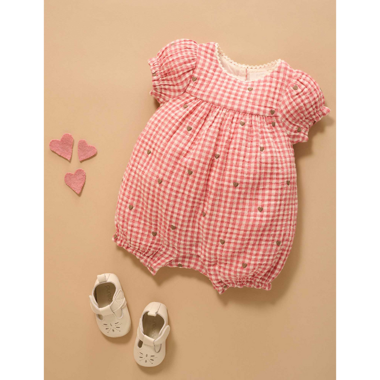 Purebaby Organic Heart Embroidered Romper - Heart Broderie Print