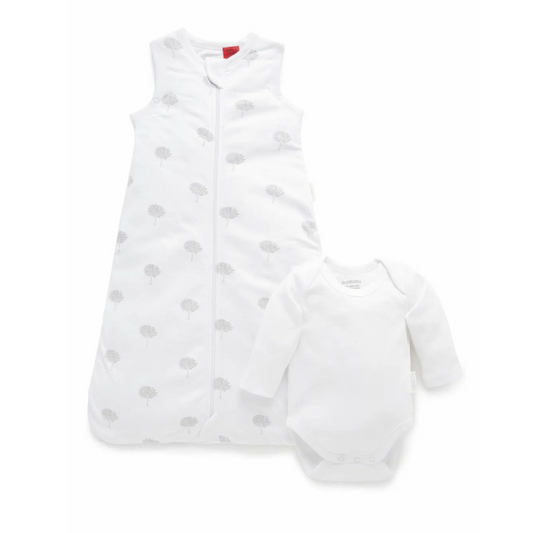 Purebaby Organic Sleeping Bag Bundle 1 TOG - Pale Grey Tree (0-3m)