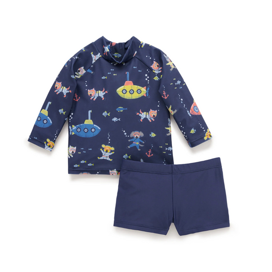 Purebaby Organic Kids Long Sleeve Rashie Set Submarine