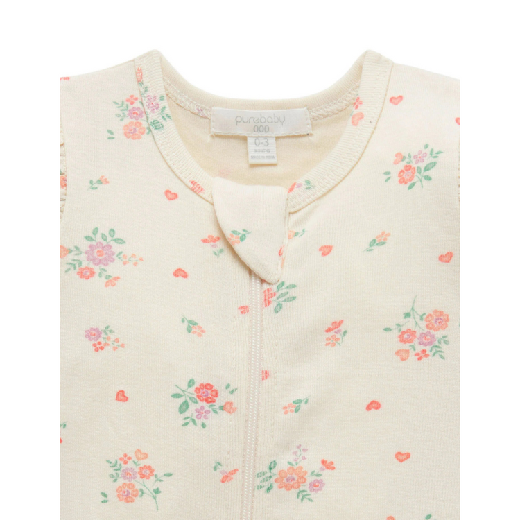 Purebaby Organic Zip Growsuit Love Heart Floral Print
