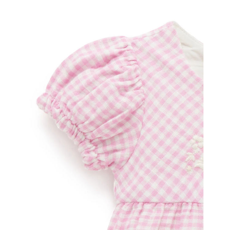 Purebaby Organic Romper Passionfruit Gingham