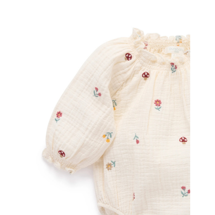 Purebaby Organic Forest Embroidered Bodysuit - Forest Broderie Print