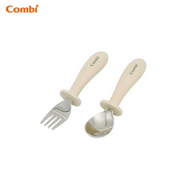 Combi Stainless Steel Spoon + Fork - Beige