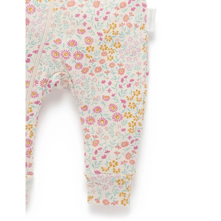 Purebaby Organic Garden Petals Print Baby Kids Printed Zip Growsuit