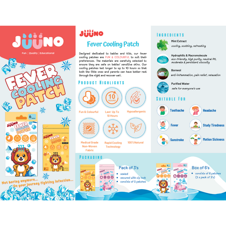 Juuno Fever Cooling Patch (6 Pcs) For Baby and Kids (Fever / Headache / Sunstroke)