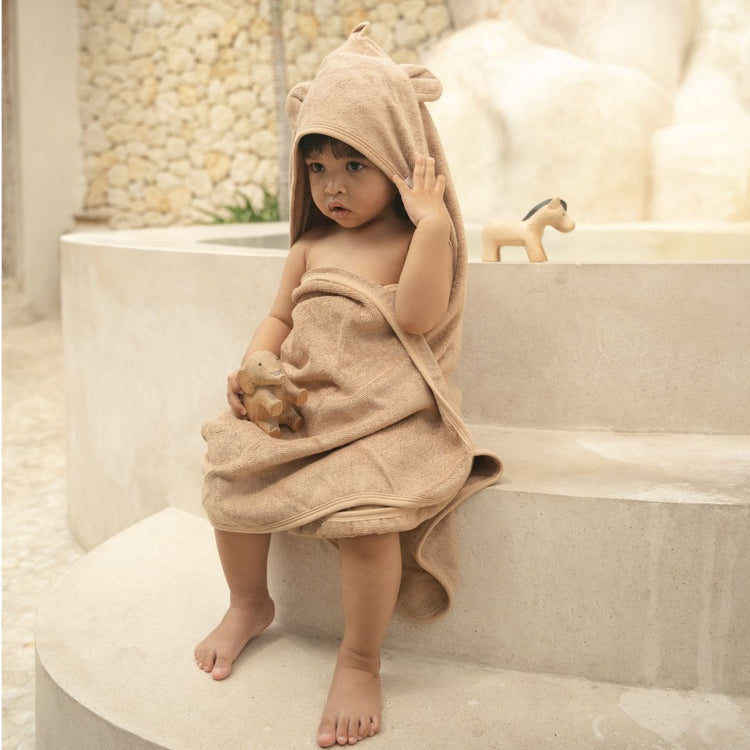 Joey & Mom Bamboo Cotton Hooded Baby Bath Towel 90x90cm | Newborn & Toddler Bath Towel | Soft Absorbent Quick-Dry Towel