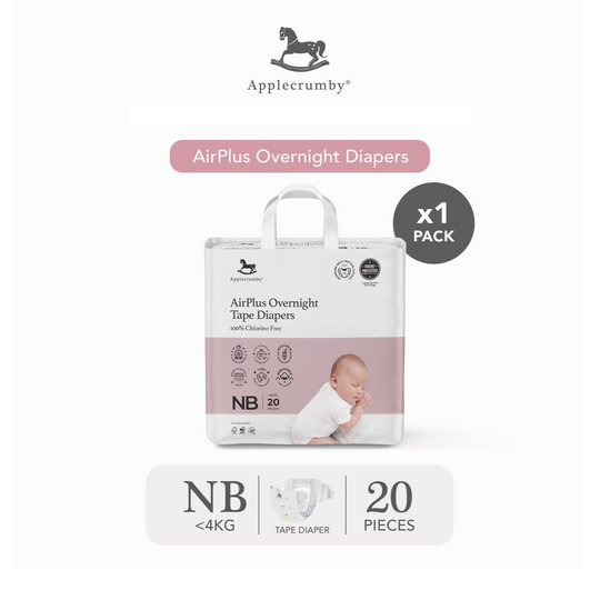 Applecrumby AirPlus Overnight Tape Newborn Diapers (1 Pack)