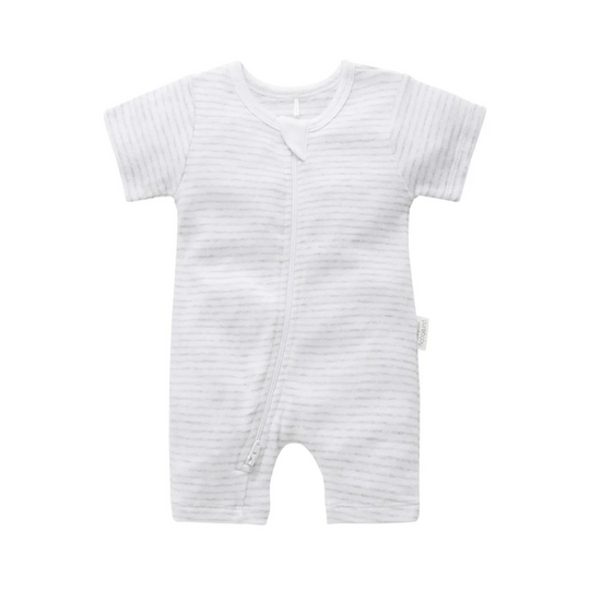 Purebaby Organic Short Leg Zip Growsuit Unisex - Pale Grey Melange Stripe