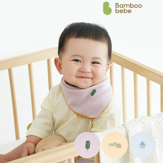 Bebe Bamboo Signature Handkerchief/ Bib 3Pcs Set (Blue, Beige & Purple)